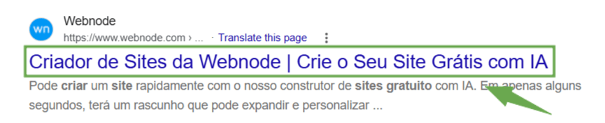 Exemplo de um meta title nos resultados do Google