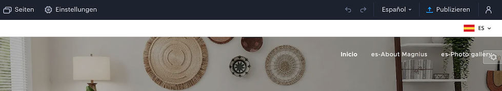 Spanische Navigationsleiste automatisch angepasst im Webnode Editor