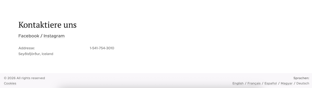 Sprachauswahl in der Fußzeile der Website
