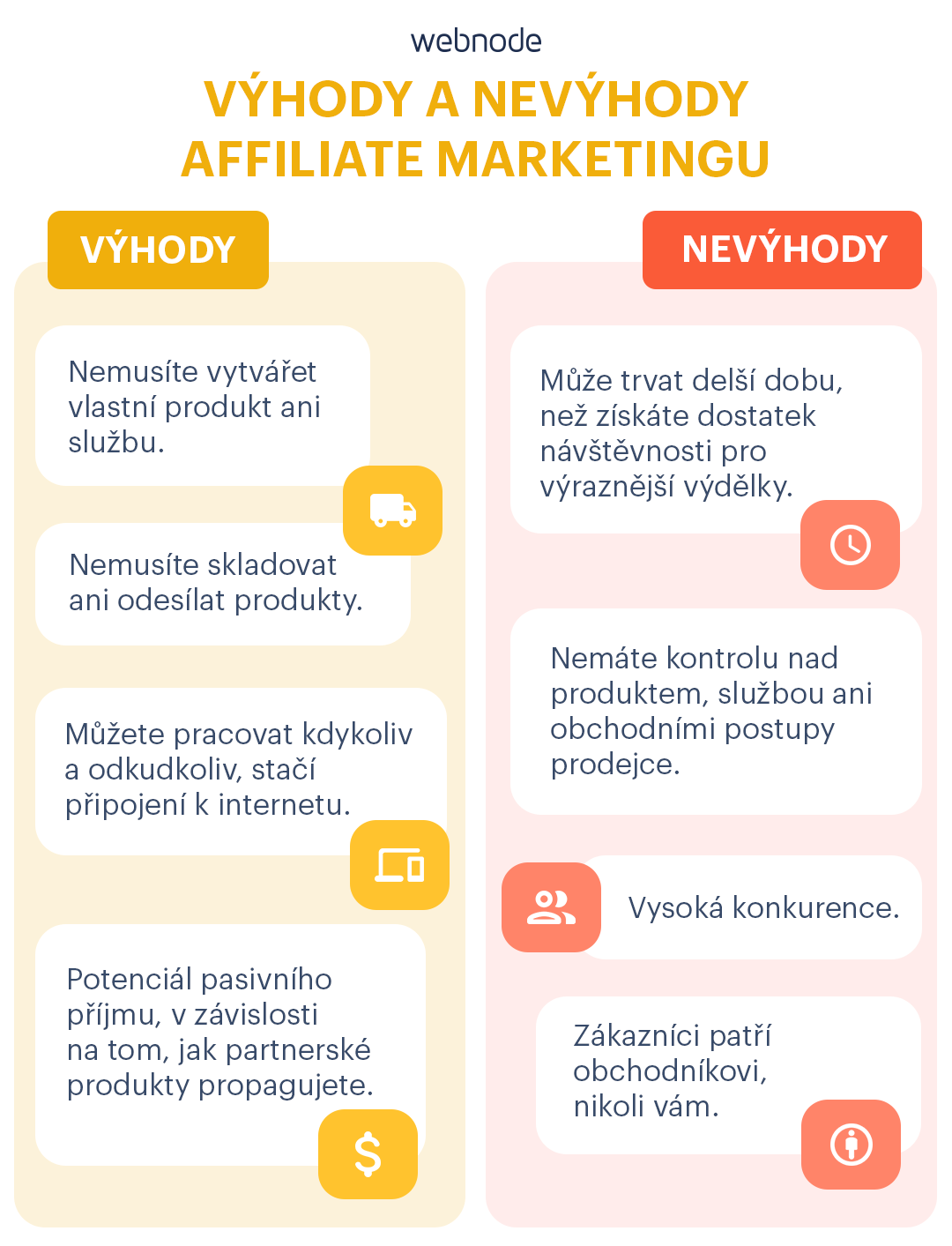 Srovnání výhod a nevýhod affiliate marketingu
