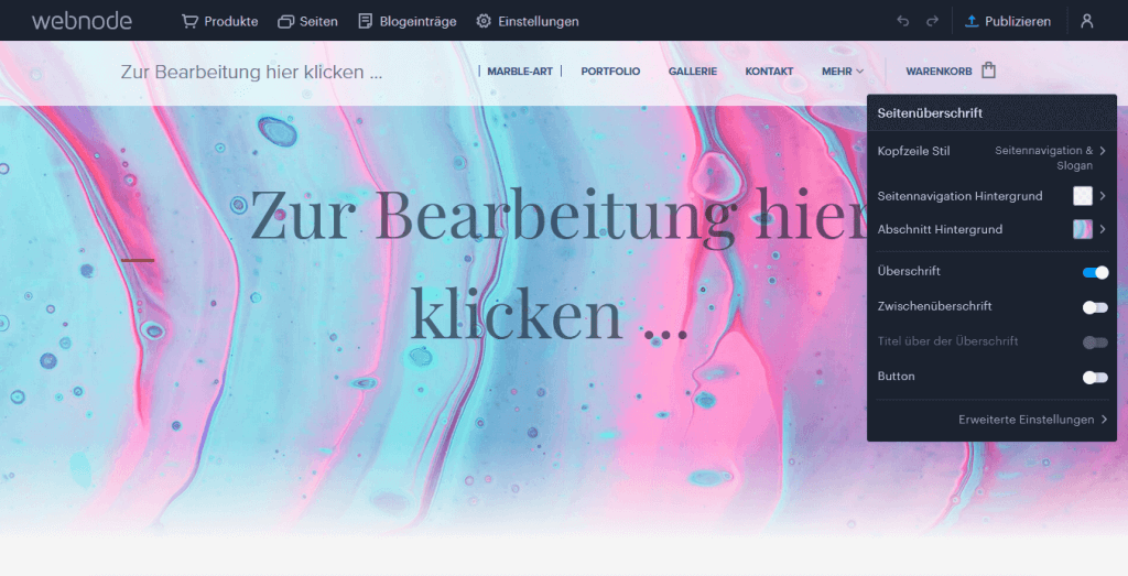 Art-Website - Bearbeitung des Designs
