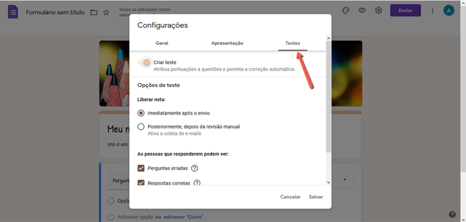 Criando testes com o Formulários Google
