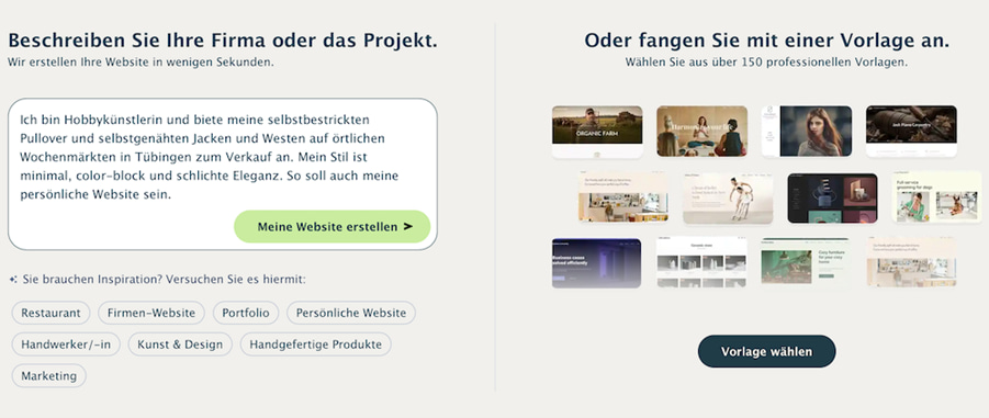 Webnode Website mit KI erstellen - Prompt Eingabe