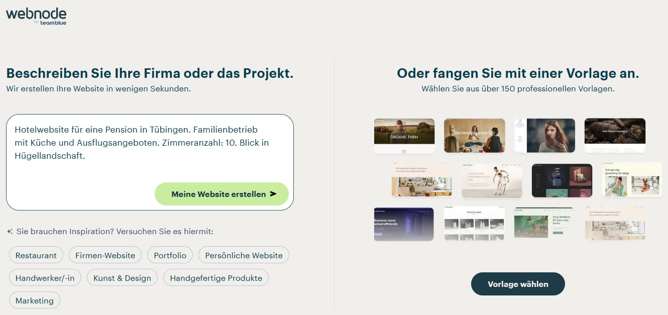 Website Prompt zu Erstellung der Website mit KI eingeben
