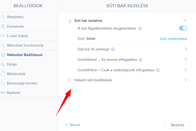 Webnode speciális cookie-beállításai
