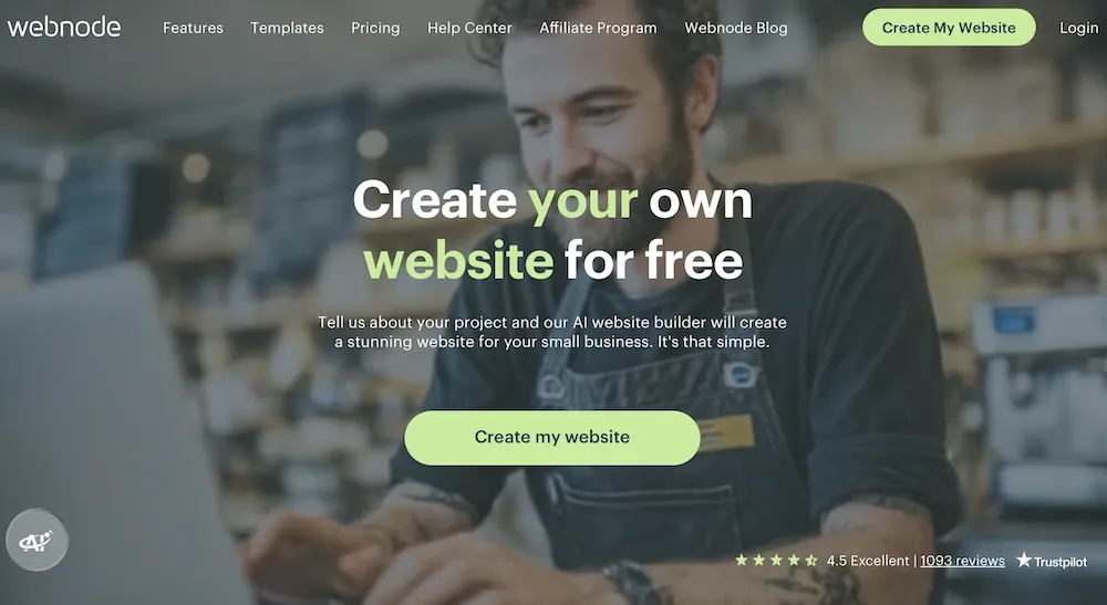 Webnode homepage for website creation