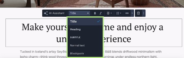 SEO header tags in the Webnode editor.