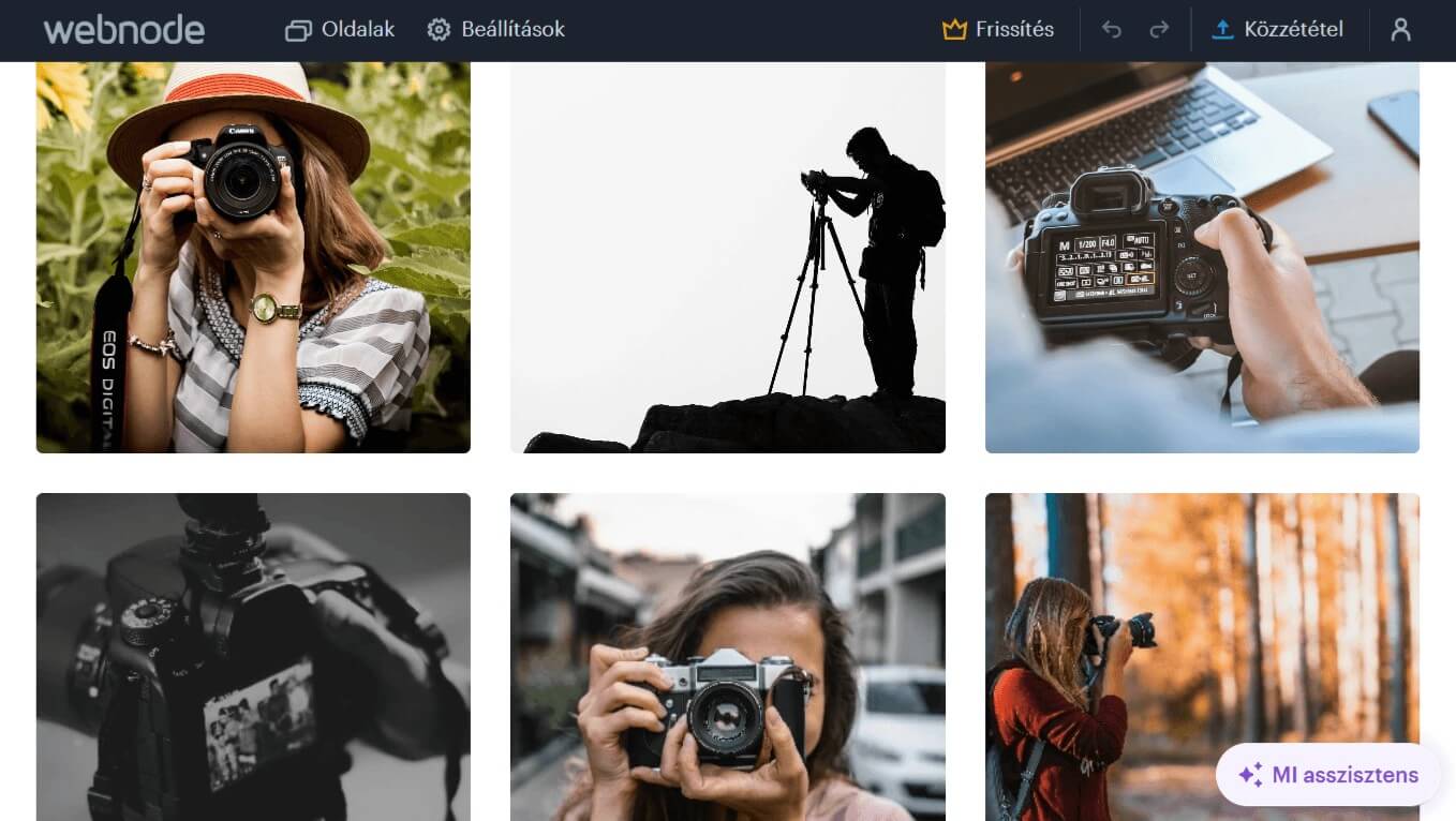 Webnode-dal készített fotógaléria képernyőképe.
