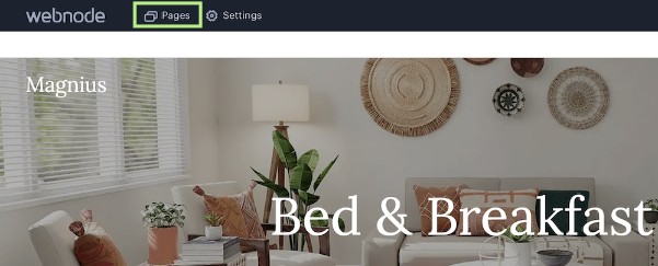 Webnode editor dashboard of the example B&B project.