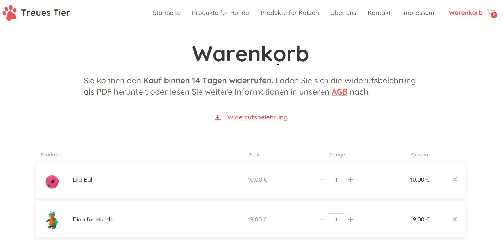 Hinzufügen der Widerrufsbelehrung für Online Shops mit Webnode erstellt