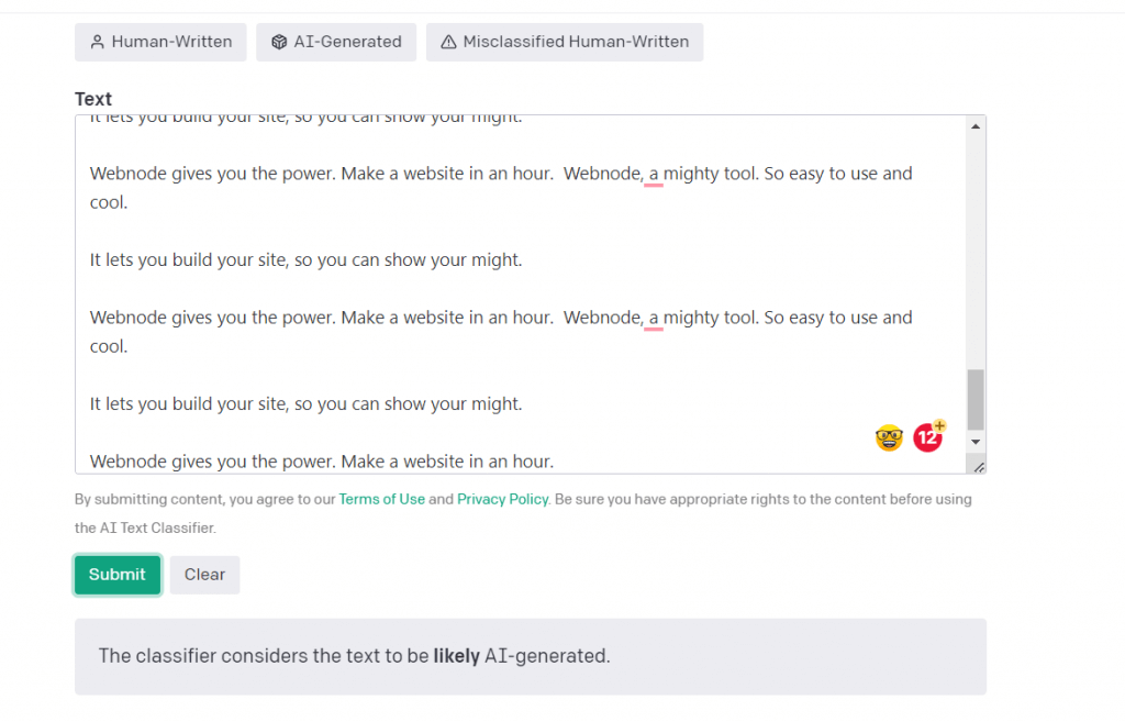 Poème Webnode généré par Open AI Playground vérifié pour sa source