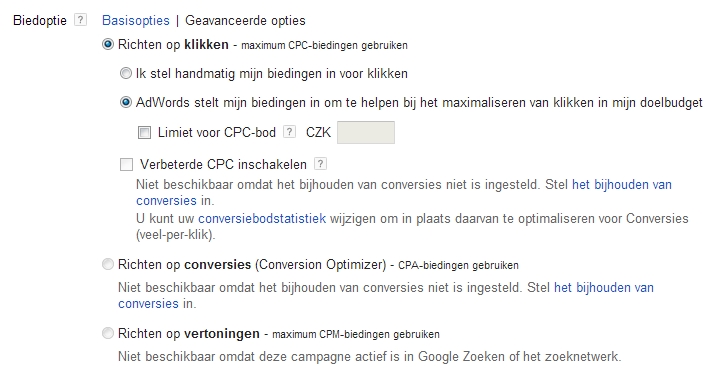 biedopties voor Adwords