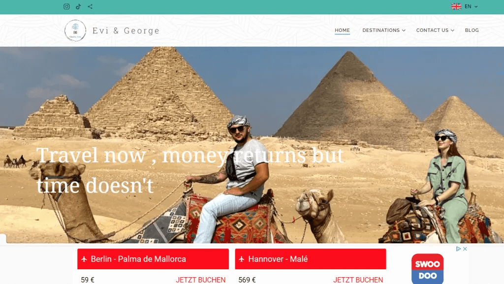 Site de destinos de viagem Evi & George