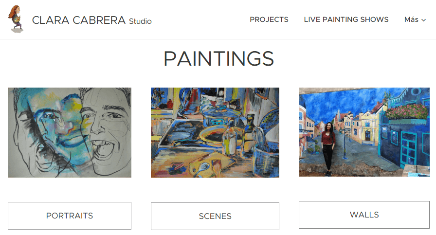 Ejemplo de página web personal de la artista Clara Cabrera, creada con Webnode