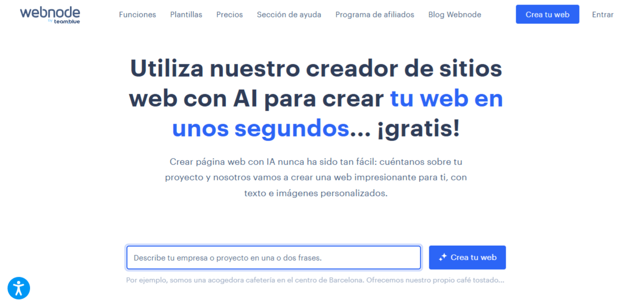 Creación de sitios web con IA en Webnode. Usa el creador de sitios web con IA para crear tu página de fotografía en segundos, ¡gratis!