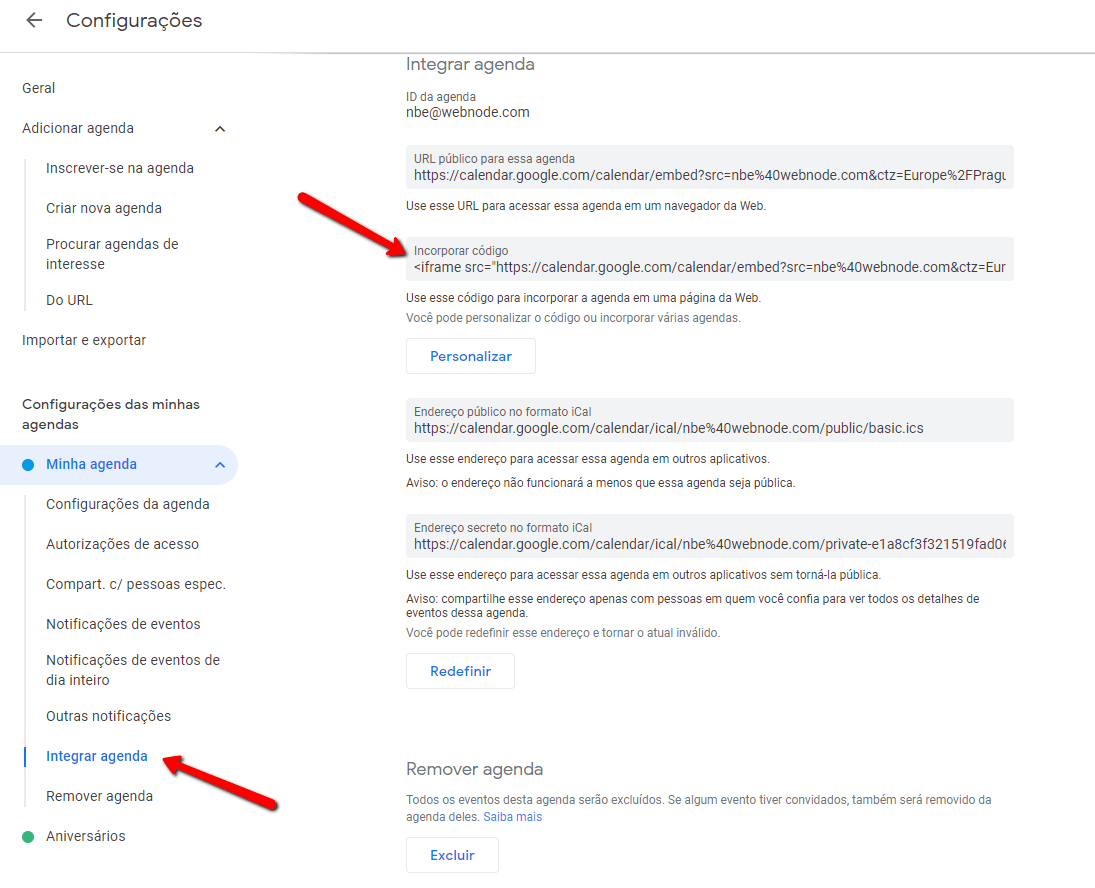 Codigo para incorporar agenda Google no site