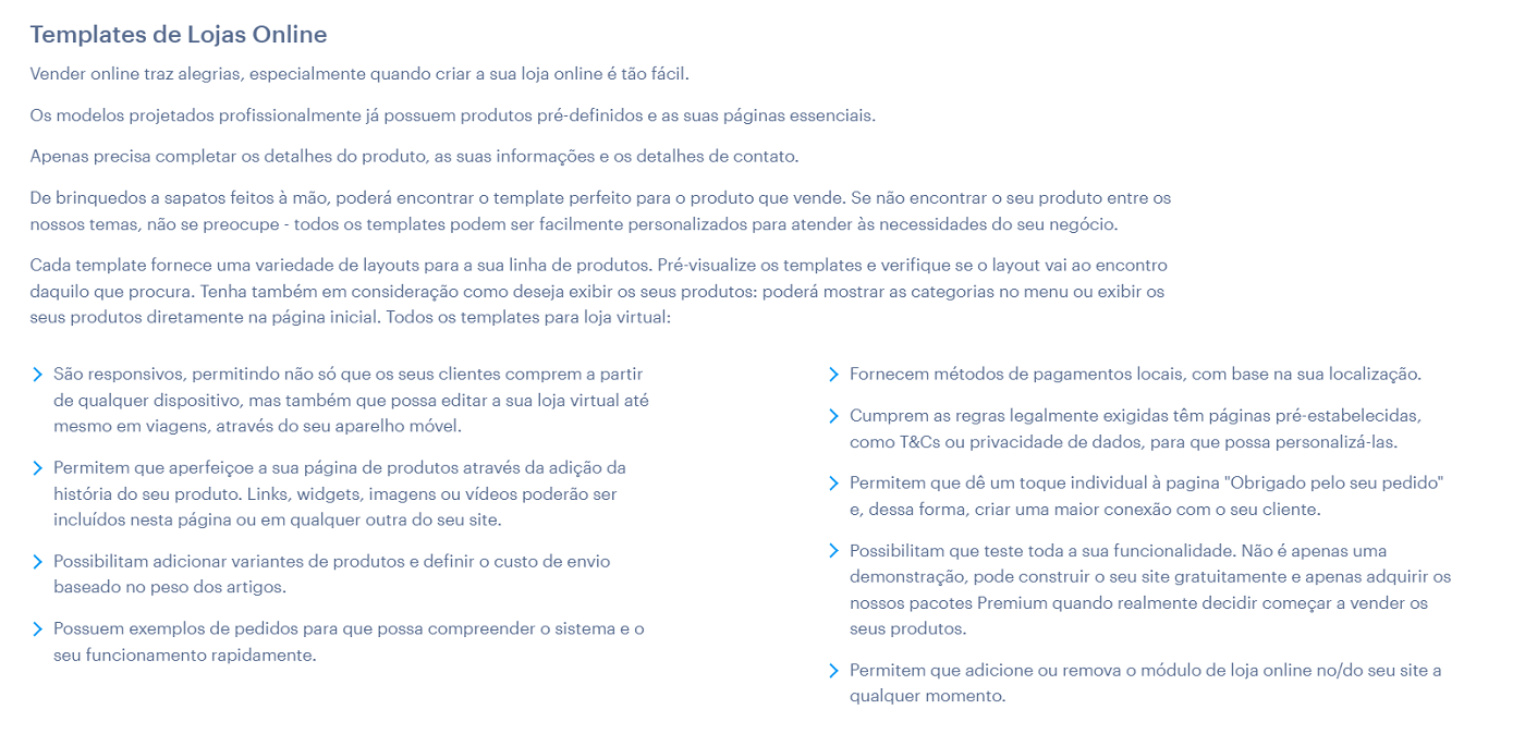 Modelos Webnode para lojas online