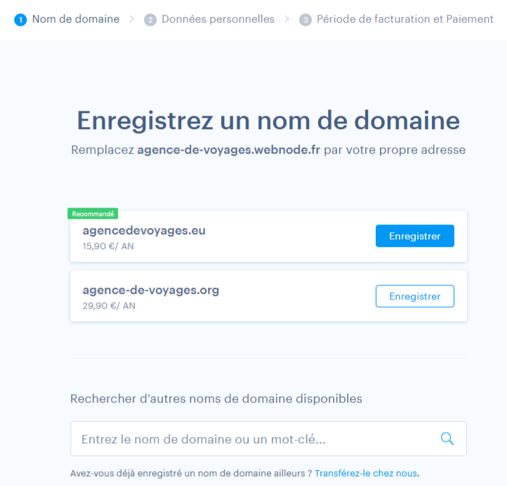 Enregistrer un nom de domaine personnalisé sur Webnode