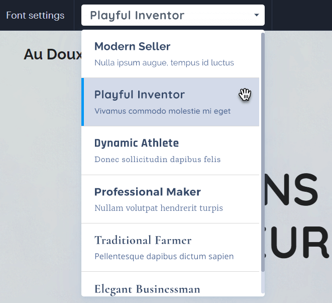 Ejemplos de la combinación de diferentes fuentes en el editor de Webnode