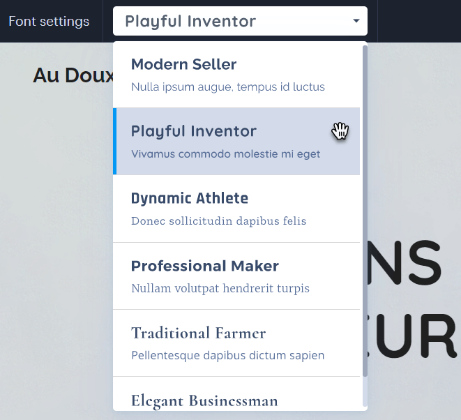 different combined fonts in the Webnode editor