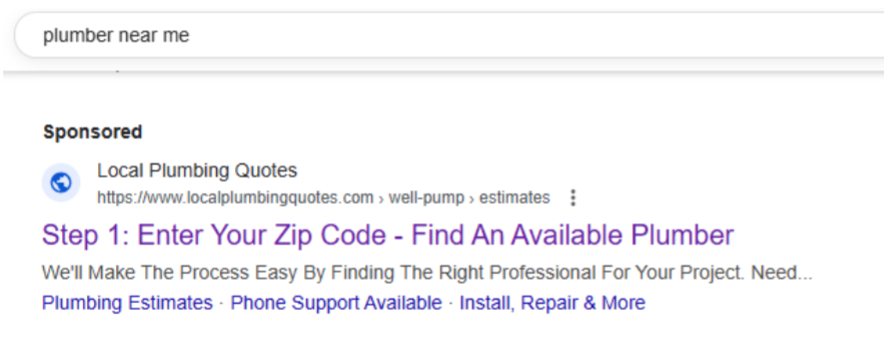 Google search ad example