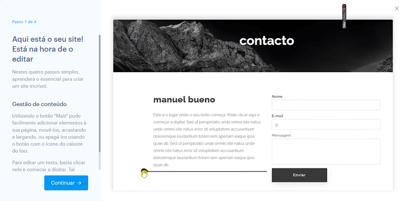 Passos na criação de um site Webnode