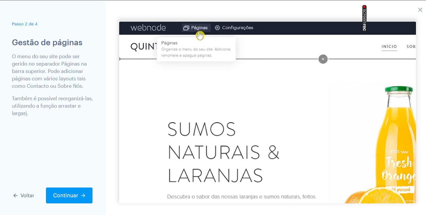 Passos na criação de um site Webnode