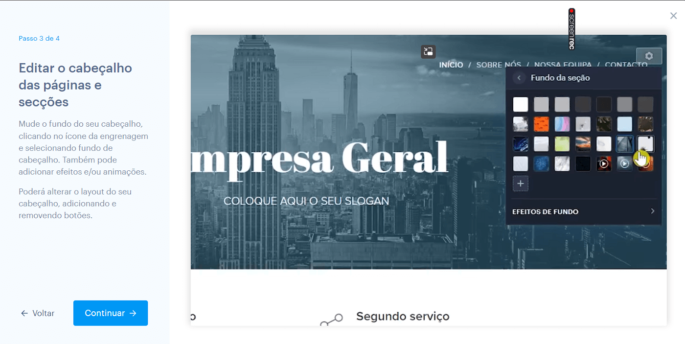 Passos na criação de um site Webnode