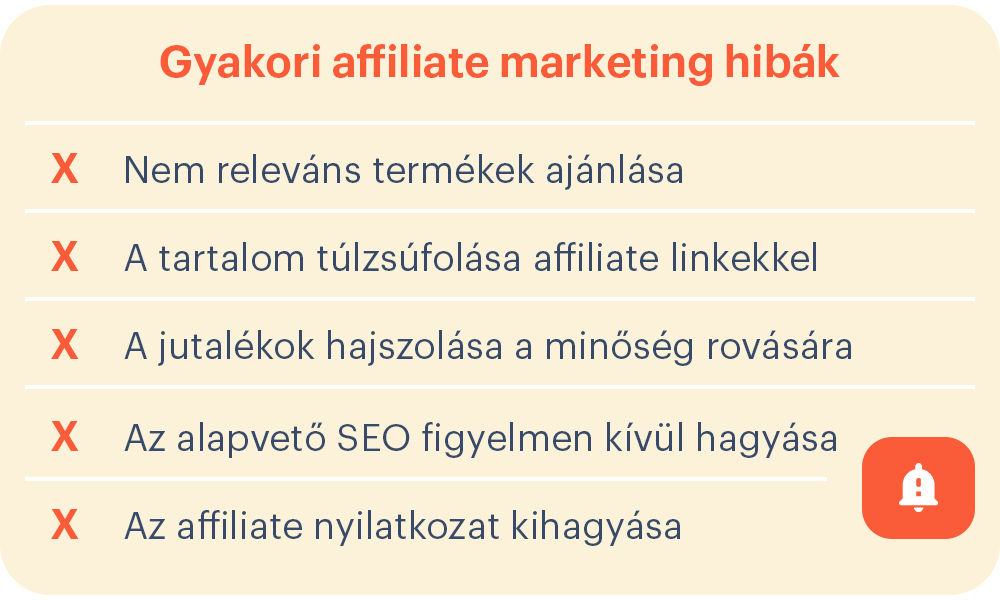 Lista a gyakori affiliate marketing hibákról, amelyeket érdemes elkerülni.