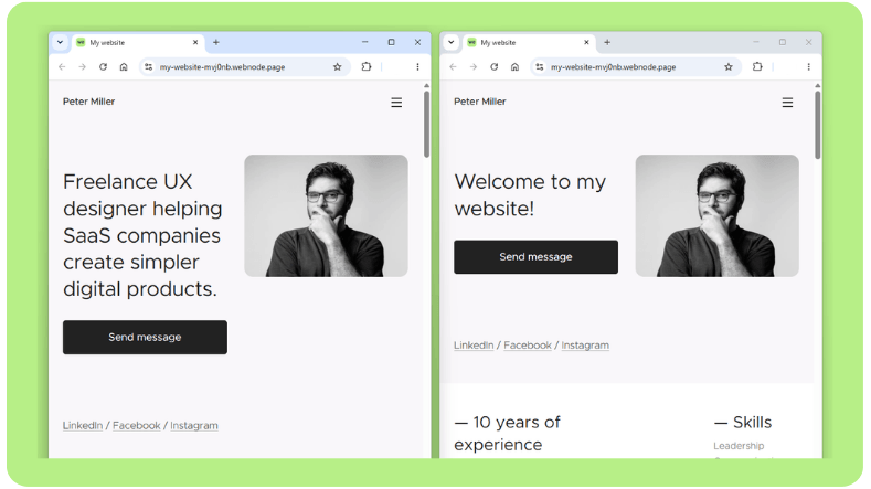 Two versions of a freelance homepage headline compared, one generic and one specific to the service offered.