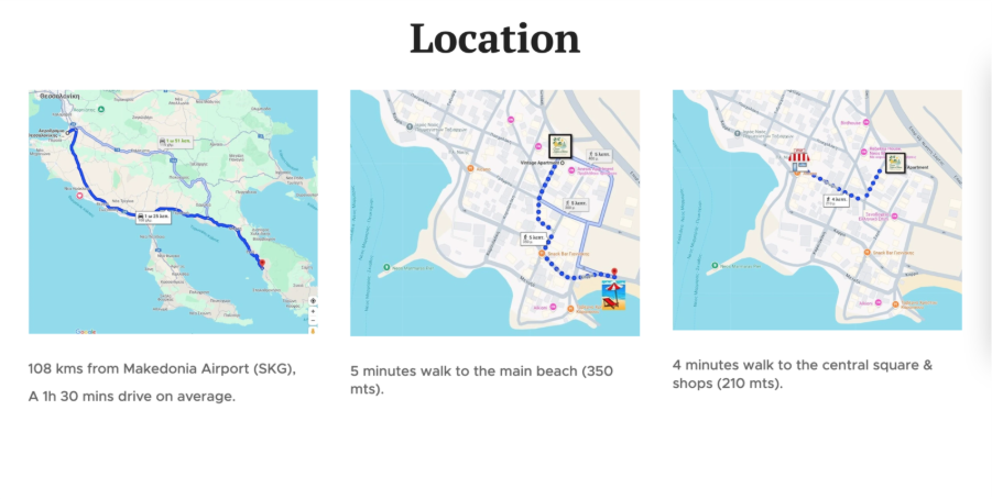 The screenshot shows maps on a hotel Website made with Webnode.