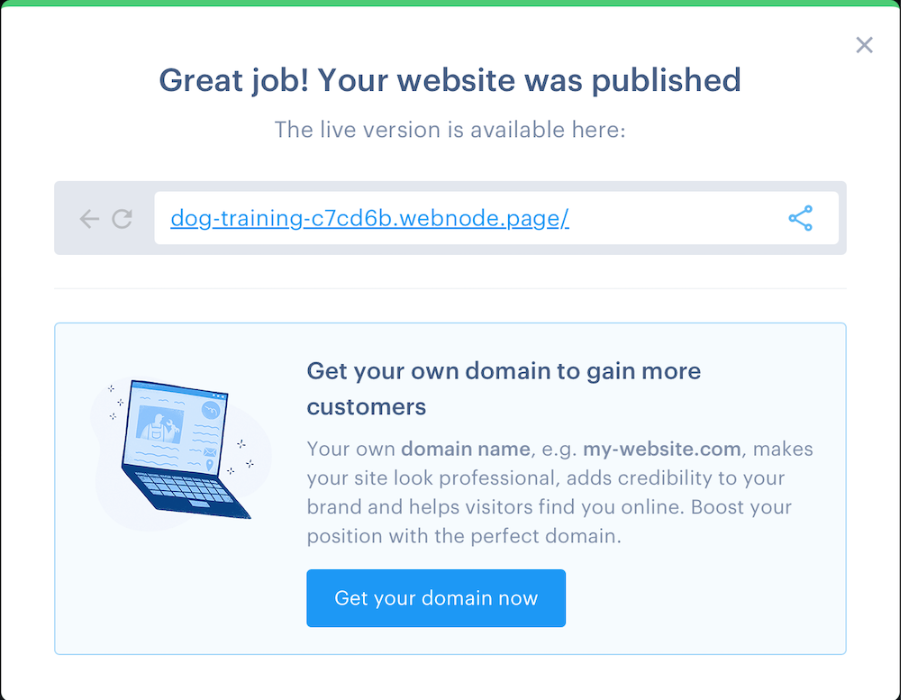 Domain registration suggestion when publishing a Webnode website