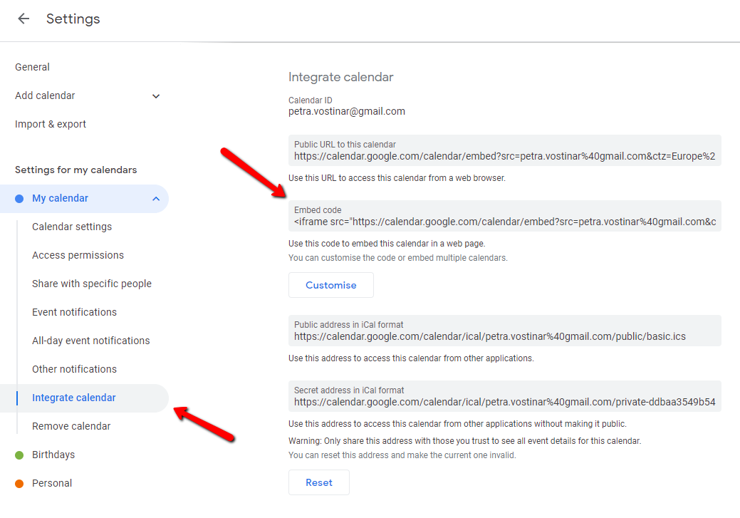 Integrate a google calendar to your website