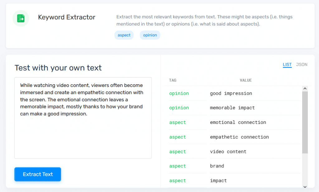 Extracteur de mots clés avec Monkeylearn