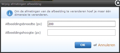 De afmeting wijzigingen