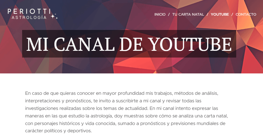 Ejemplo de sitio web personal de astrólogo Martín Periotti en el que se muestra una de las subpáginas