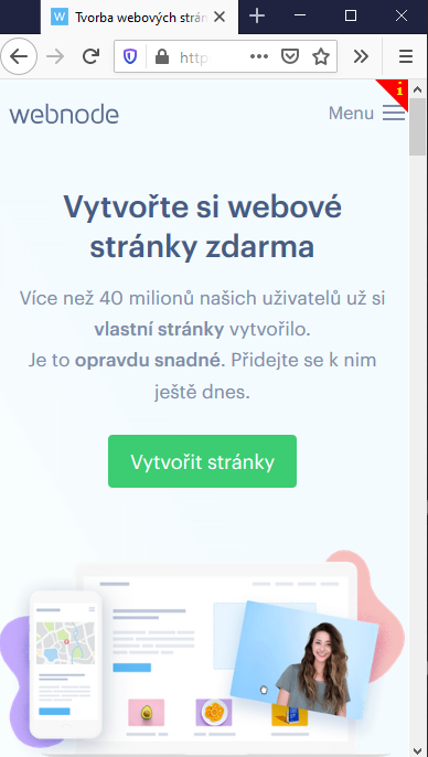 Mobilní zobrazení stránek Webnode