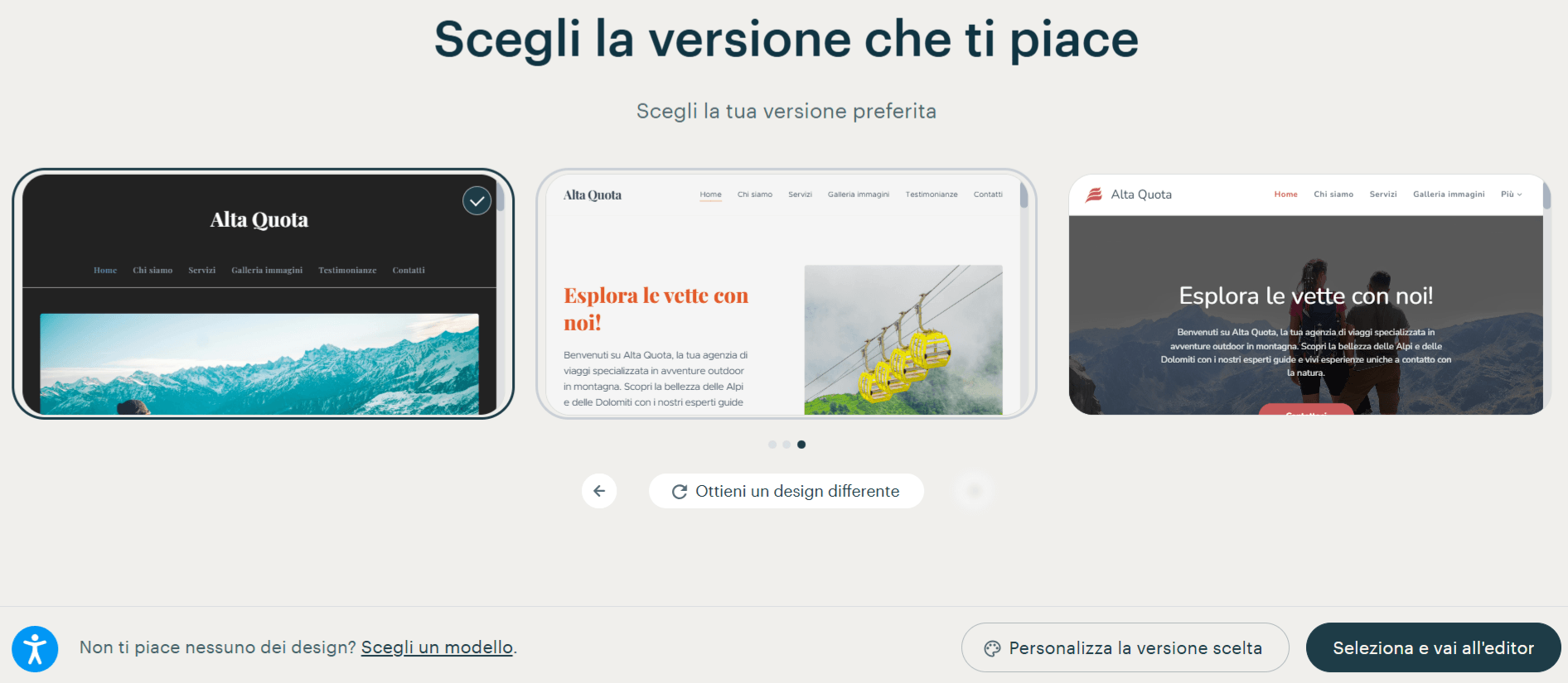 Modelli di siti web suggeriti dal generatore di intelligenza artificiale di Webnode