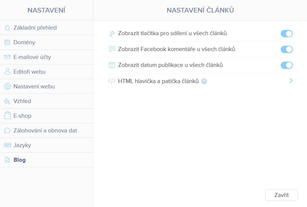 Jak ve Webnode přidat k článkům tlačítka sociálních sítí a komentáře z Facebooku