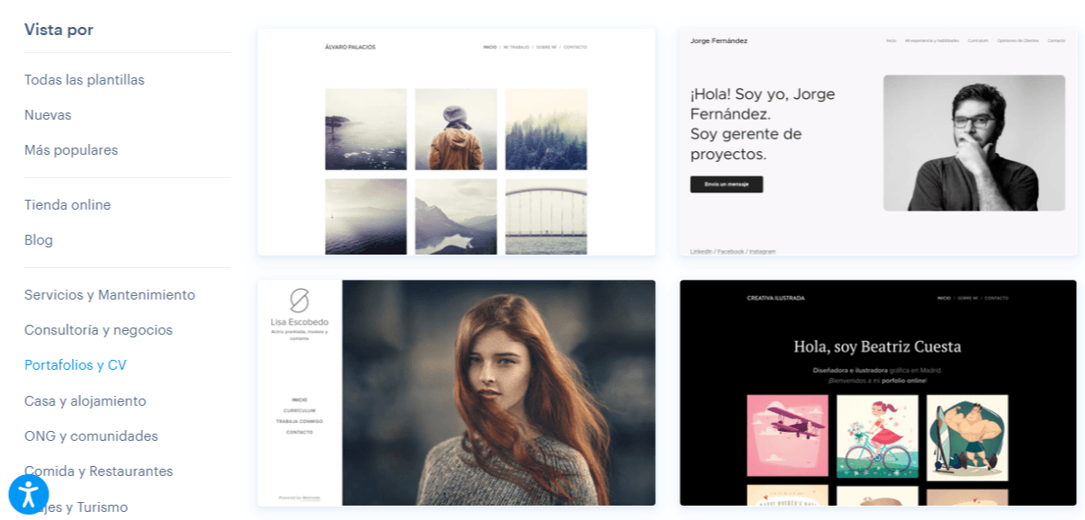 Plantillas de sitios web de fotografía disponibles en la galería de plantillas de Webnode