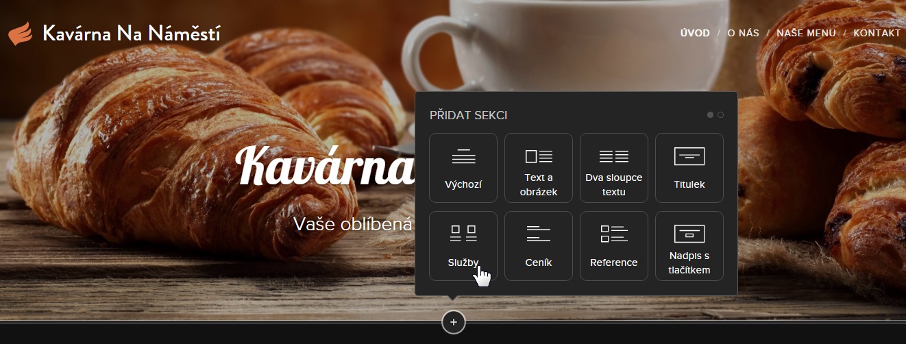 Výběr schématu sekce ve Webnode 2.0