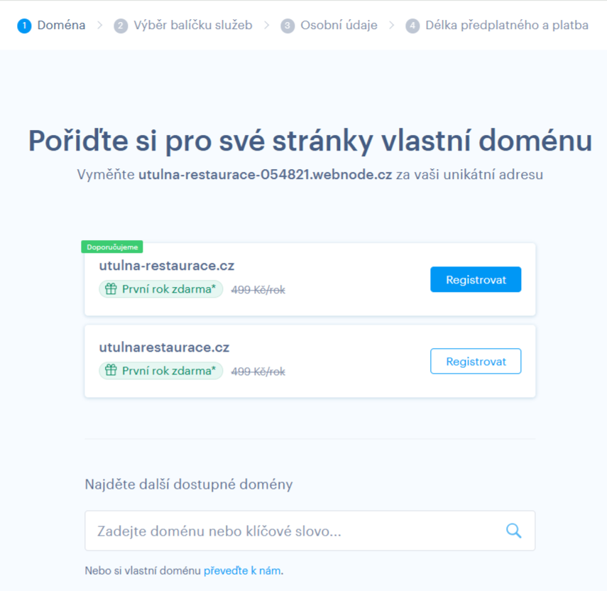 Registrace domény na Webnode