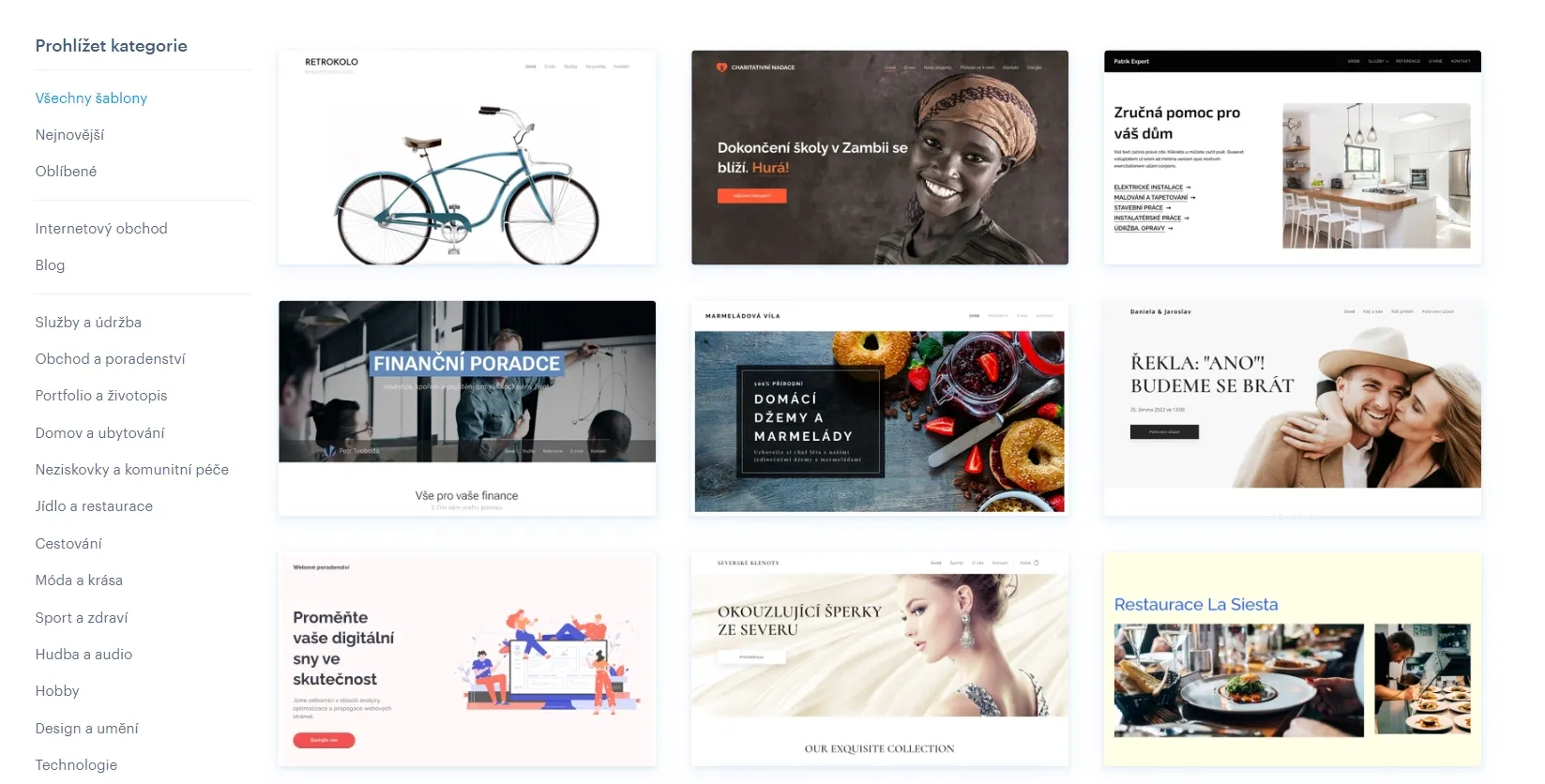 Webnode šabblony