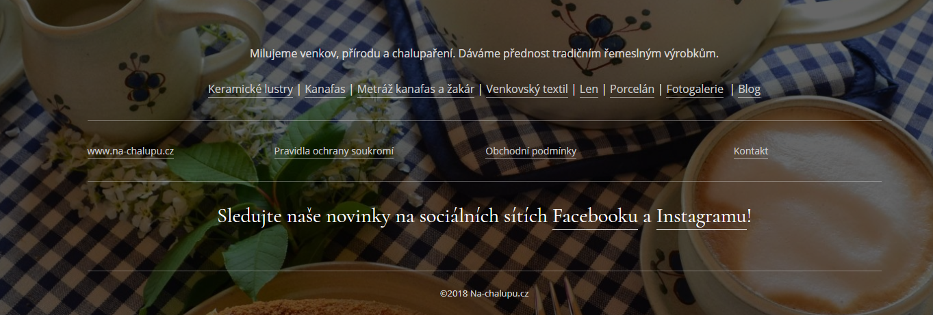 Patička webu s odkazy na sociální sítě