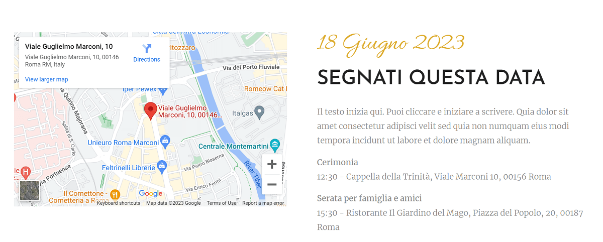 Esempi di siti Web per matrimoni: location per matrimoni
