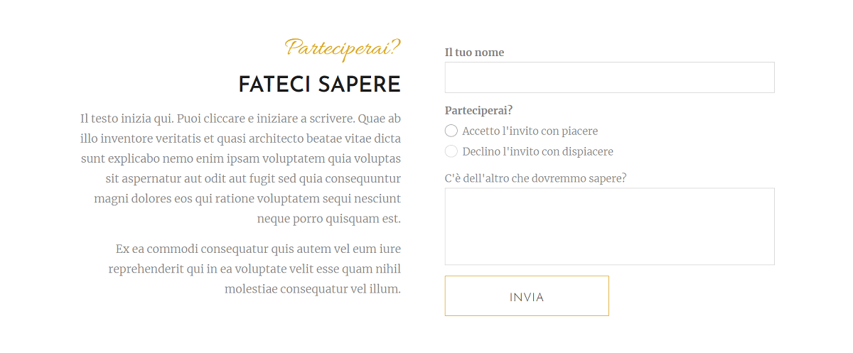 Esempio di RSVP per il sito web del matrimonio