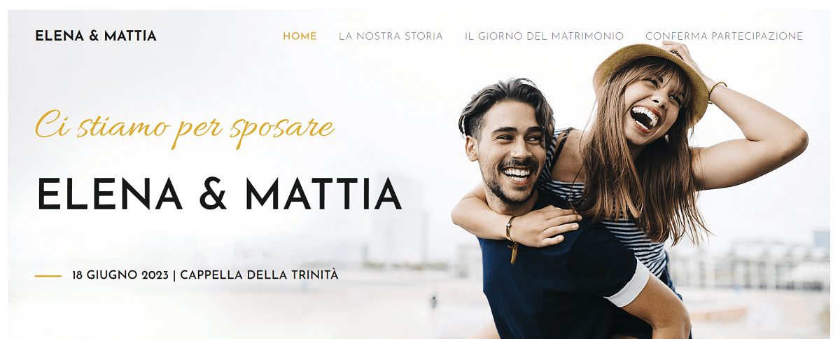 Esempi di siti Web per matrimoni: prima pagina