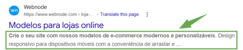 Exemplo de uma meta description nos resultados de pesquisa do Google
