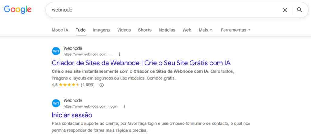 Exemplo de um snippet de pesquisa dos resultados do Google
