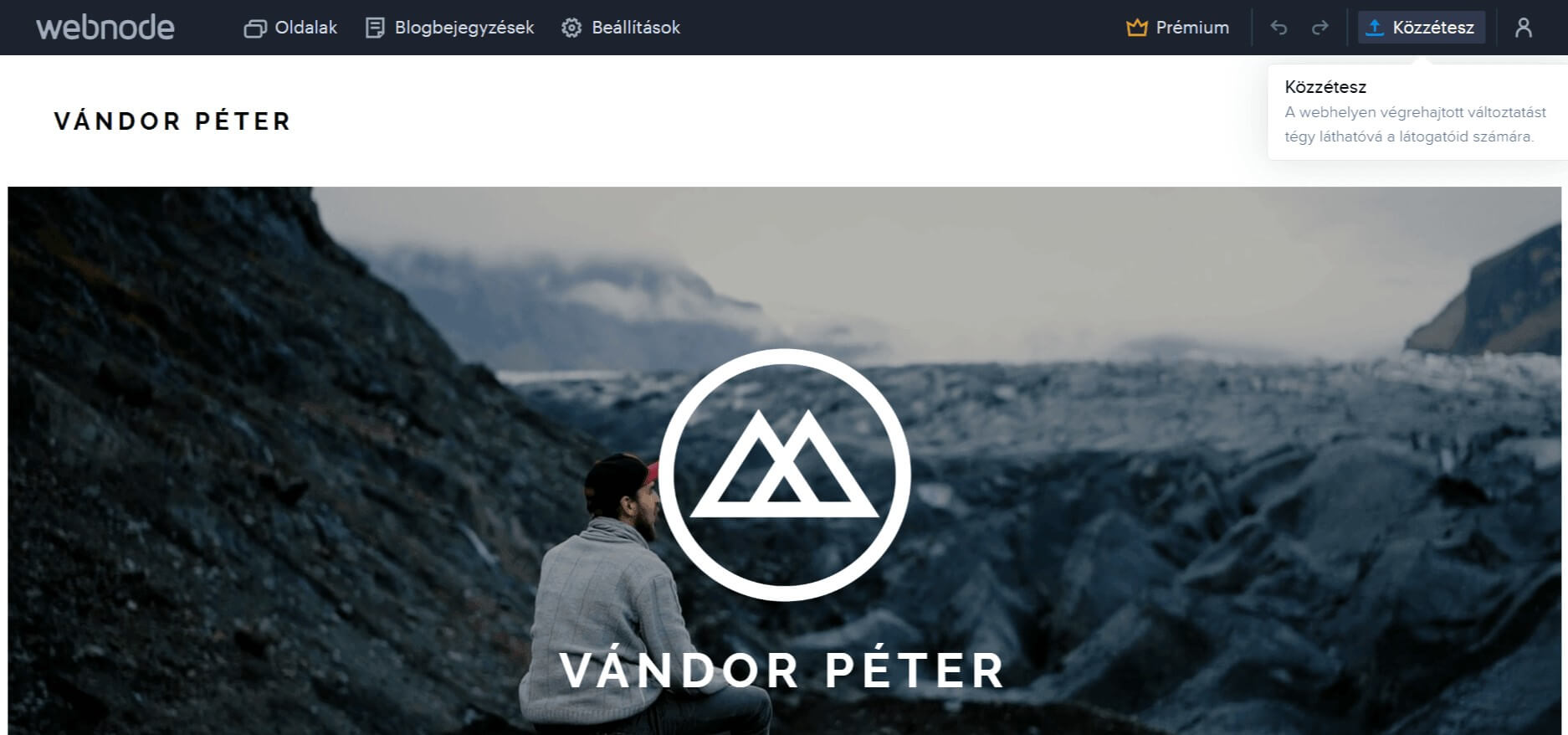 Egy Webnode weboldal, amely készen áll a közzétételre. Csupán néhány másodperc, és a weboldalad már elérhető